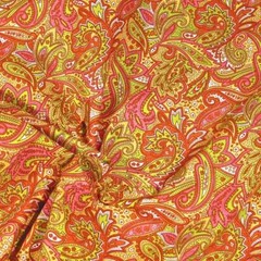 Gold, Green, Red-Orange Paisley by Choice Fabrics, Cotton, Per 1/2 Yd
