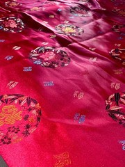 Silk Satin Woven Brocade Fabric Remnant Red Jewel Tones 37x 46″ Good Fortune
