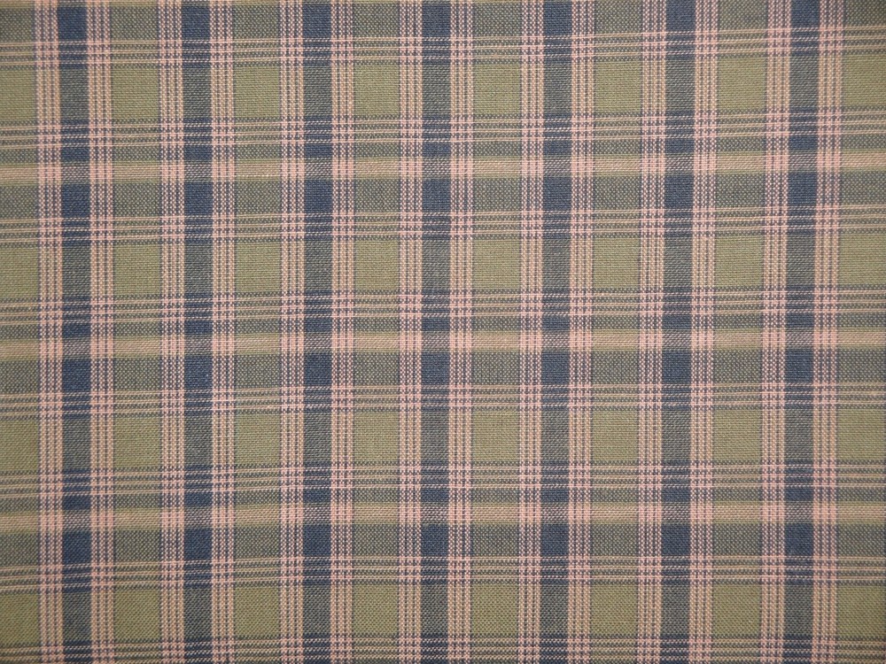Olive Green Navy Blue Plaid Homespun Fabric | Farmhouse Cabin Cottage Rustic