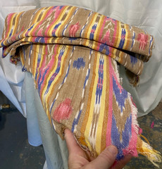 Fabric yardage, 2 pieces woven ikat cotton pink blue tan 42″x132″ + 42 x58″