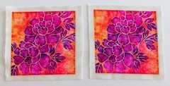 Pink Flowers On Orange Background – 2 Pieces Picture 4 1/4″ x 4 1/4″