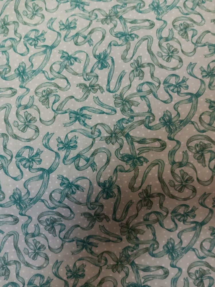 Vintage Green Ribbons & Bows on Light-Green, Classic Cottons, P7659 By The Yard