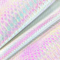 30X135Cm Holographic Crocodile Skin Vinyl, Iridescent White Alligator Faux Leath
