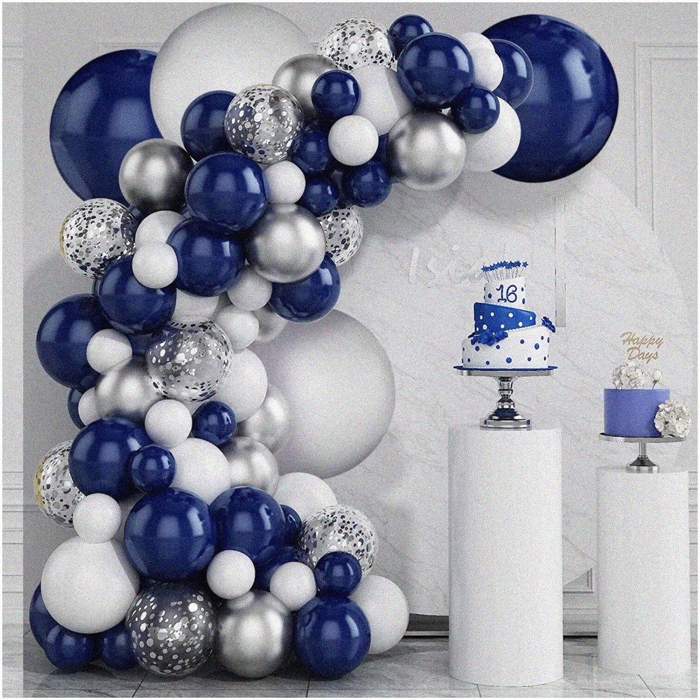 Balloon Arch Kit with Navy White Silver Latex Confetti