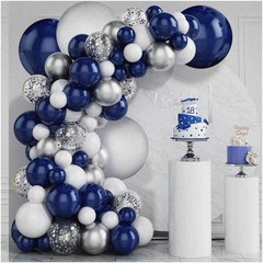 Balloon Arch Kit with Navy White Silver Latex Confetti