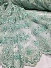 Mint Beaded Mesh Lace Fabric – Bridal Wedding Floral Design, Sold by the Yard