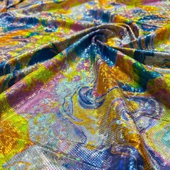 Abstract Metallic Colored Waves Broken Spandex Fabric Stretch by yard Swimwear