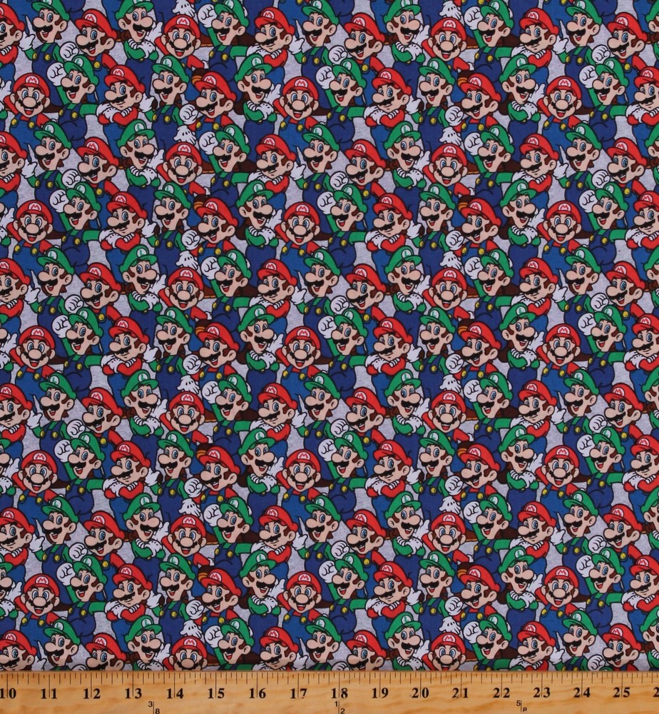 Cotton Mario Luigi Video Game Gaming Nintendo Fabric Print by the Yard D579.63