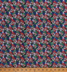 Cotton Mario Luigi Video Game Gaming Nintendo Fabric Print by the Yard D579.63
