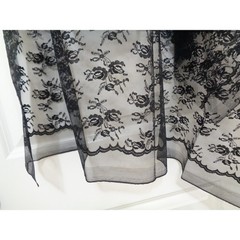 Black Lace Fabric Flowers On Mesh Scalloped Edge Lightweight 1 Yard Piece
