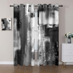 Black and Grey Blackout Curtains, Abstract White Black Modern Window Drapes 2…