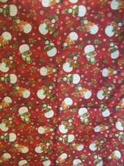 JO-ANN Snowmen & Holly W/BIRDS on Red Cotton Fabric SBTYX44″W NEW