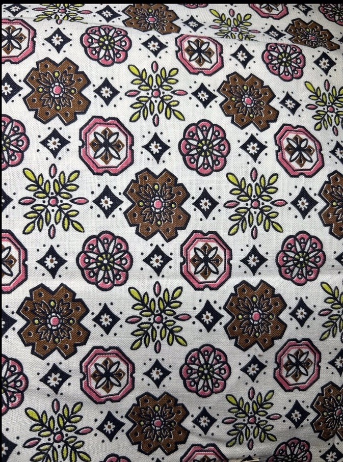 Vintage 60’s Geometric Floral Woven Cotton Fabric ~ 1 yd x 35” Wide ~ Penney’s