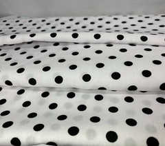 Black Polka Dot Print on White Poly cotton Polyester Blend Fabric 60″ By yard