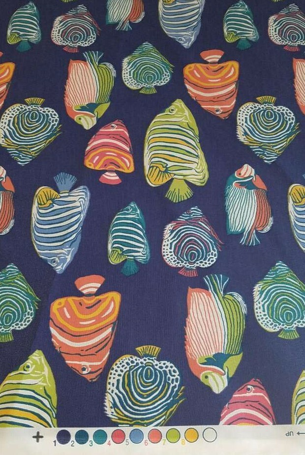 P Kaufmann Indoor/Outdoor Fish Tale NAVY Fabric 1 yard 15 inches stock 7