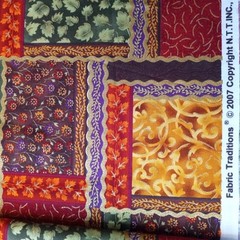 Shades of Autumn Flowers & Foliage w/Gold Shimmer Cotton Fabric Traditions 2007