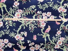 Thibaut Yukio Navy & pink floral with birds Upholstery Drapery Fabric
