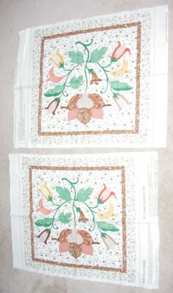Fabric Panel SEWING CRAFTS ivory green rust floral THROW PILLOW COUCH 17×17