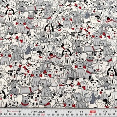 Gray Black Red & White Dogs on White Hi-Fashion Fabrics Cotton Remnant 15″ x 45″