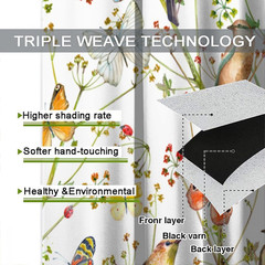 Spring Flowers Birds Curtains Watercolor Retro Patterns Colorful Butterfly Natur