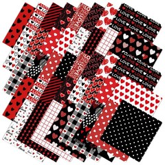 40 PCS Valentines Day Fabric Squares Cotton 10 Inch Love Heart Plaid Stripe