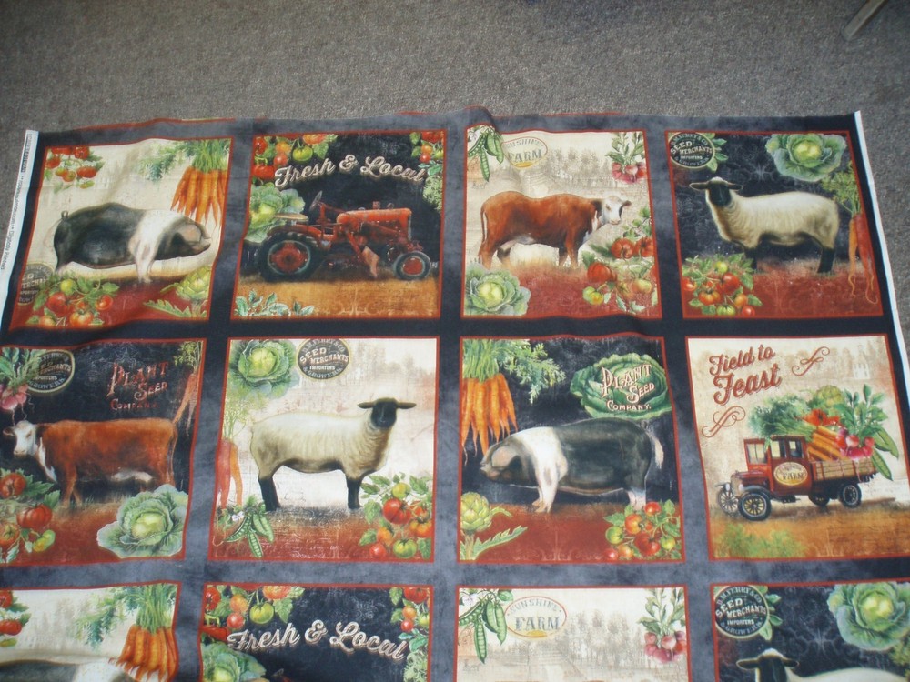 Down on the Farm animals pigs sheep cows Kaufman panel fabric