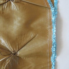 Vintage Luxury Home Decorating Fabric Ruched Copper Brown Shimmer w Blue 2.1 yds