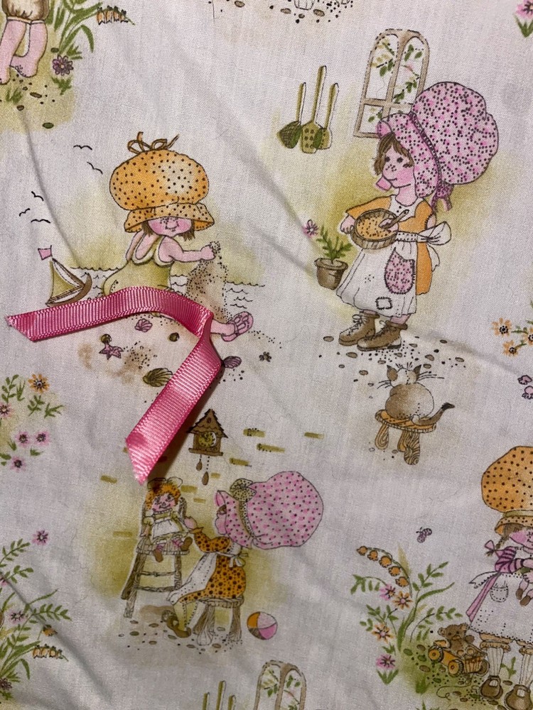 VTG J Manes HOLLY HOBBIE SUNBONNET GIRL CAT/GARDEN/COOKING RETRO Baby Blanket