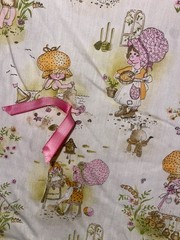 VTG J Manes HOLLY HOBBIE SUNBONNET GIRL CAT/GARDEN/COOKING RETRO Baby Blanket