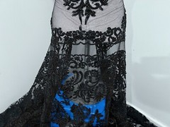 BLACK BEADED SEQUINS EMBROIDERY BEIDAL LACE FABRIC 50″ WiIDE 1 YARD