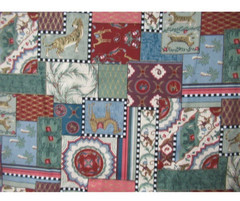 VTG Moroccan Patchwork Tiles w/Jungle Animals Gold Accents Cheater Quilt BTHY