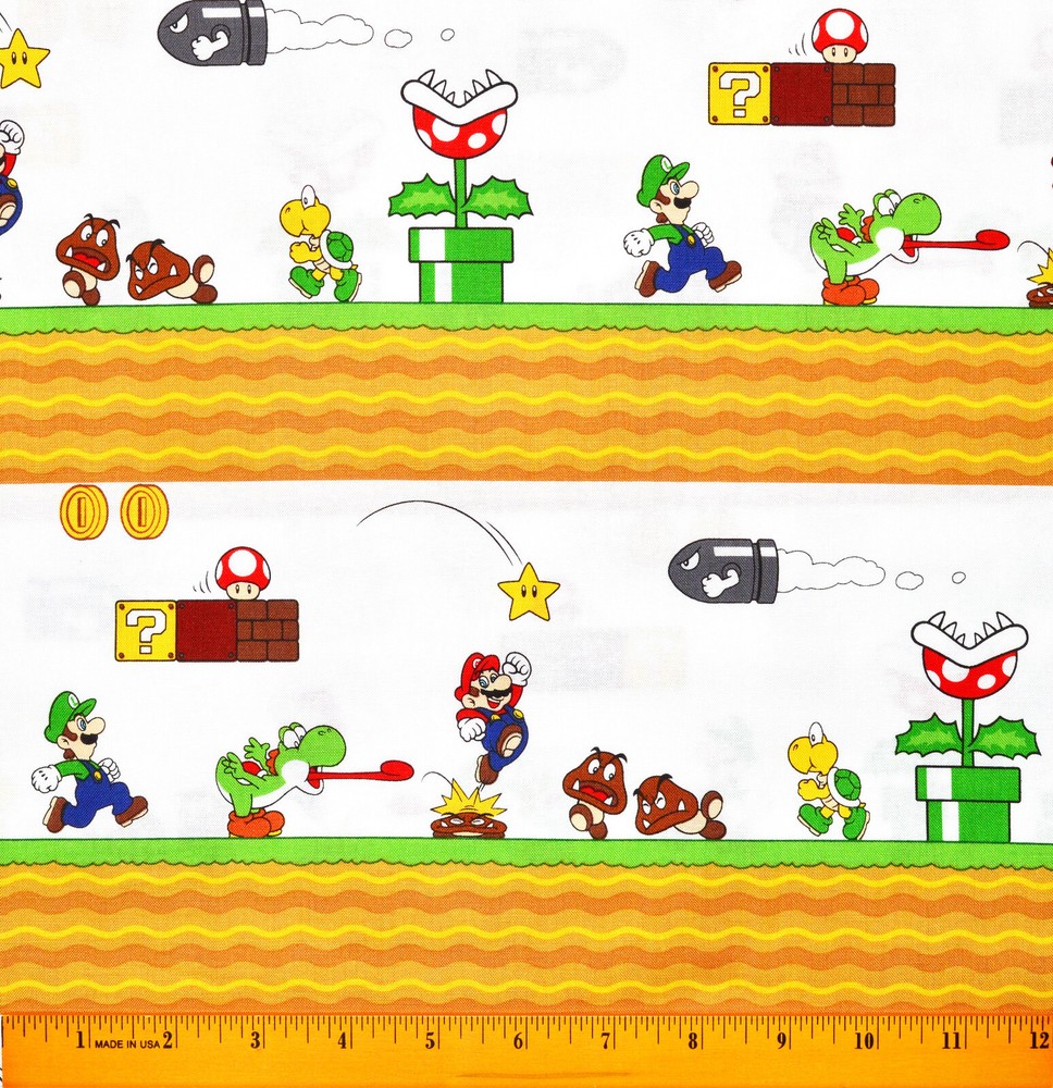 Mario Brothers Fabric – HALF YARD – 100% Cotton – Quilting Nintendo Yoshi Koopa