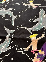 Alexander Henry Vintage Cotton Fabric 1 Yd Black Shark Surfer Print Quilting