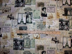 VINTAGE PARIS FRENCH LE MIROIR EIFFEL TOWER COTTON FABRIC BTHY