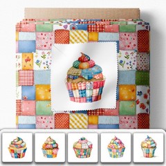 Patchwork Cupcake Fabric Panel Continuous Cotton Satin 6 Squares 9.8×9.8 Inch