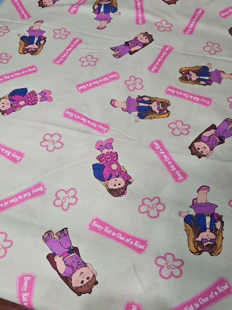 VINTAGE CABBAGE PATCH KIDS Cotton Fabric “EVERY KID Is ONE Of A KIND” ~ GREEN