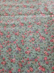 VTG Pretty Multicolor Ditsy Flowers On Green Cotton Fabric 2.75 Yrds X 45″Wide