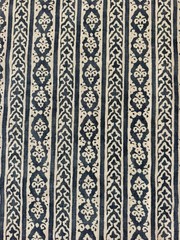 Namay Samay Handprinted Persian Floral Linen Fabric- Bujh 3 Yards in Denim