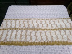 Vtg Chenille Bedspread Fabric Creamy Caramel White Dot Swirl Design 12×38″ Piece