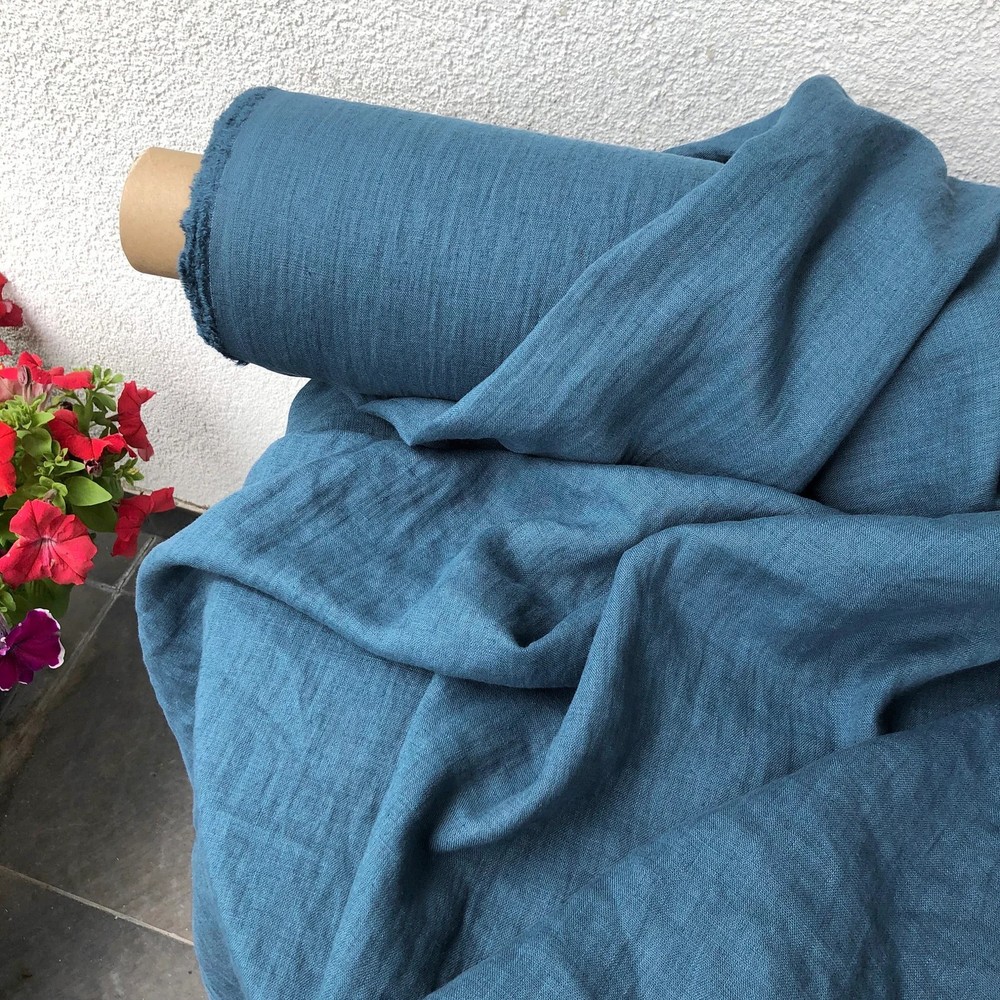 French Blue Linen Fabric by the Yard Soft Natural Material for Sewing DIY 58″ W