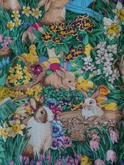 VTG Fabric Traditions Fabric Bunny Chics Hat Floral Garden 71×44 90’s