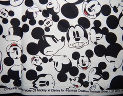 Many Faces of Mickey Mouse cotton quilt fabric white black 1 yd smile ears