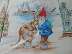 2 half yd fabric pieces OOP unique Michael Miller gnomes traveler and mushrooms