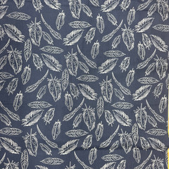 Panache White Feathers Navy Blue Cotton Canvas Fabric BTY #41