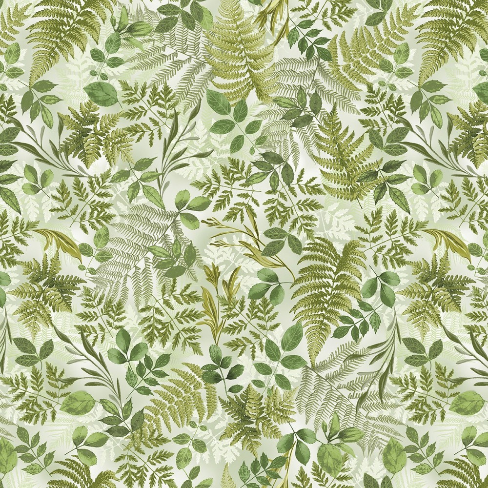 108″ Wide Back Fabric | Fern Fantasy Tossed Leaf Sage Green | Benartex YARD