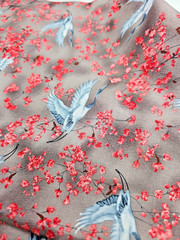 Cotton Fabric Flying Birds Pink Floral Gray Michiko #7450 Quilting 20″ x 58″