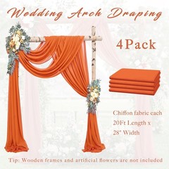 4 PCS Wedding Arch Draping Fabric 20 Ft x 28 Inch Orange Chiffon Sheer Drapes
