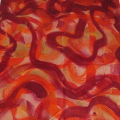 1 yard hand paintd dyed ORANGE SQUIGGLE cotton quilt fabric OOP vintage READ