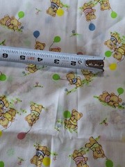 Vtg. Cotton Fabric Boy Girl Bear Balloon Grass -White Nursery, 2 yds x 44