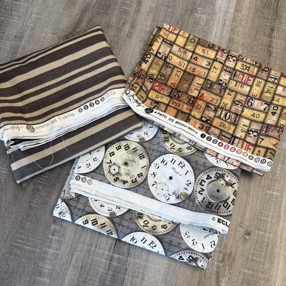 3+ Yard Lot Remnants Eclectic Elements Jim Holtz Coats Fabric Timepiece Measurmt